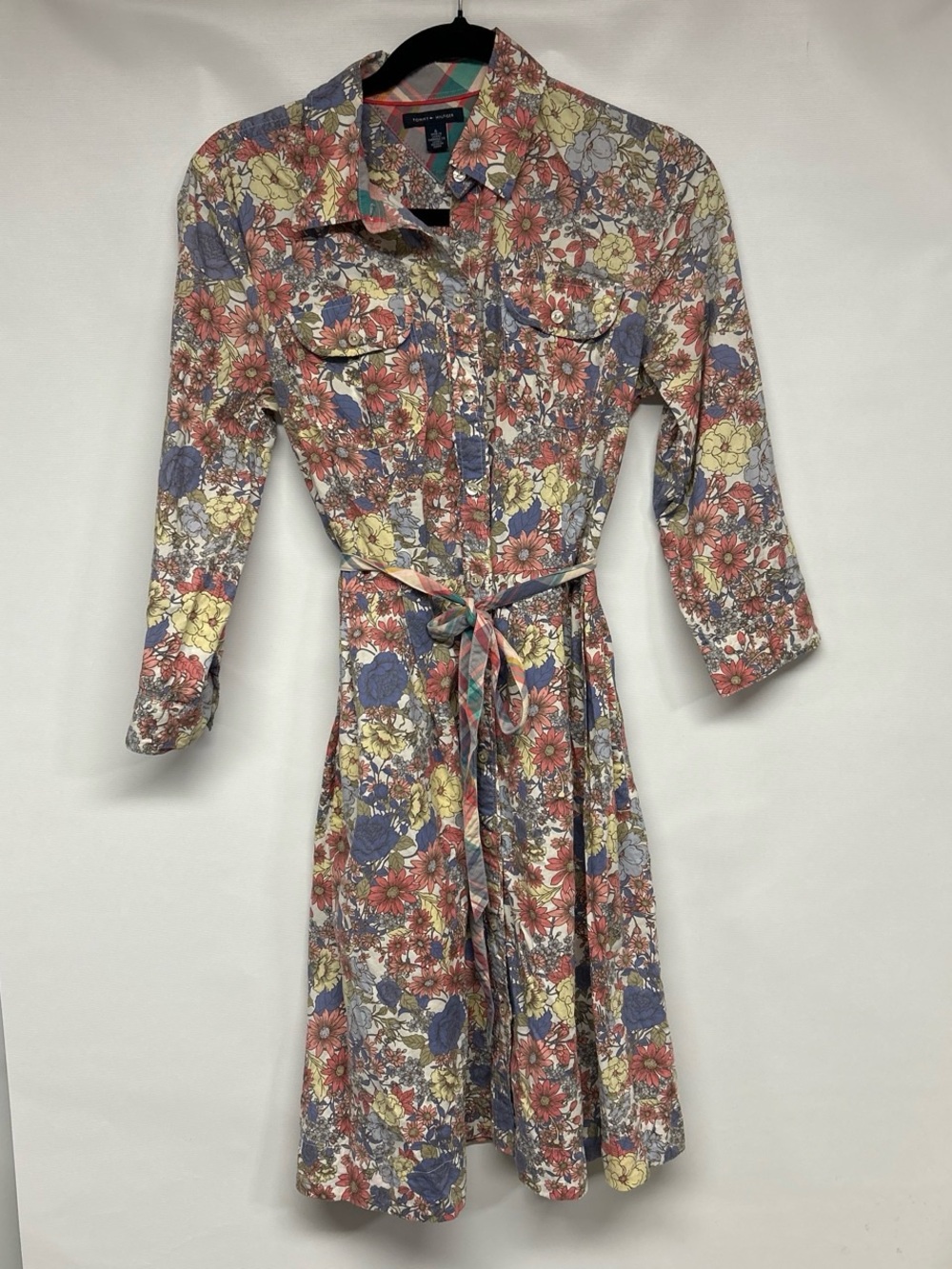 Tommy Hilfiger Floral Tie-Waist Mini Dress - Pink Blue Yellow Cream